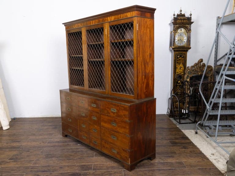 English Campaign-Style Mahogany Library Bookcase with Lattice Doors, 1850s - Image 2