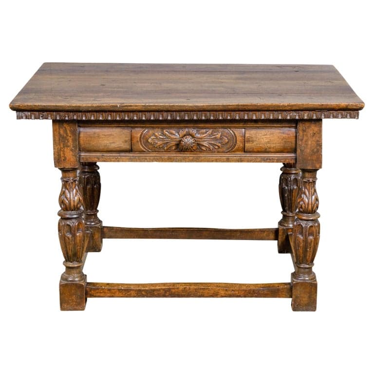 Italian 18th Century Walnut Center Table with Carved Frieze