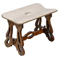 Italian 19th Century Upholstered Walnut Footstool with Carved Base