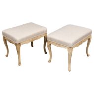 Pair of French 19th Century Louis XV Style Walnut Stools with Carved Aprons