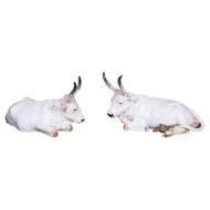 Pair of Italian Porcelain Recumbent Oxen Sculptures, circa 1920-1940