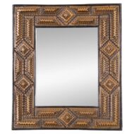 19th Century French Tramp Art Wall Mirror with Geometric Chip-Carved Frame
