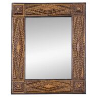 19th Century French Tramp Art Wall Mirror with Geometric Chip-Carved Frame