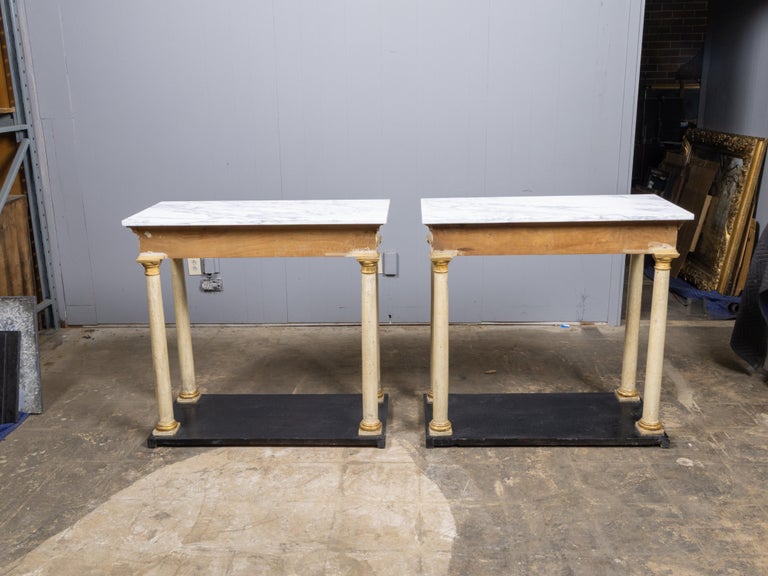 Pair of 18th Century Italian Painted Consoles with Marble Tops - Image 4