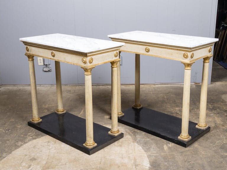 Pair of 18th Century Italian Painted Consoles with Marble Tops - Image 2