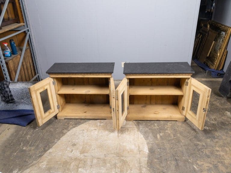 Pair of English 19th Century Pine Cabinets with Black Granite Tops - Image 6