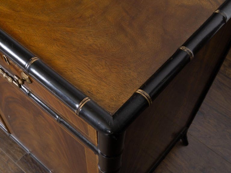 Pair of English Circa 1920 Mahogany Cabinets with Ebonized Faux Bamboo Frame - Image 15