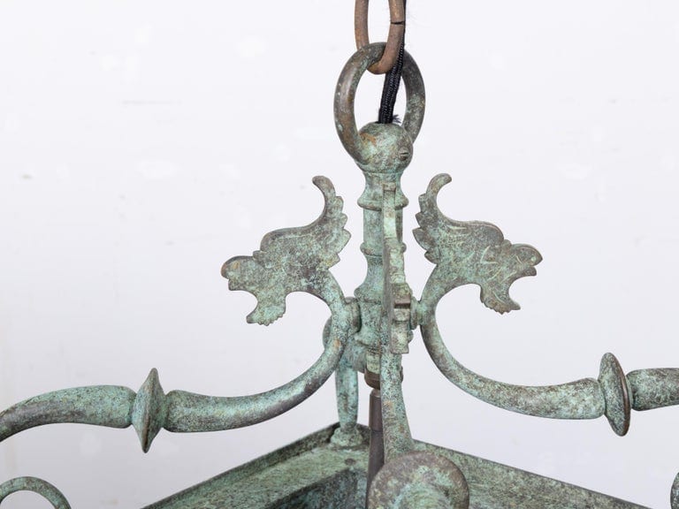 Italian 19th Century Verdigris Bronze Four-Light Lantern with Grotesque Motifs - Image 15