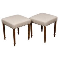 Pair of 19th Century English Oak Stools with Custom Linen Upholstery