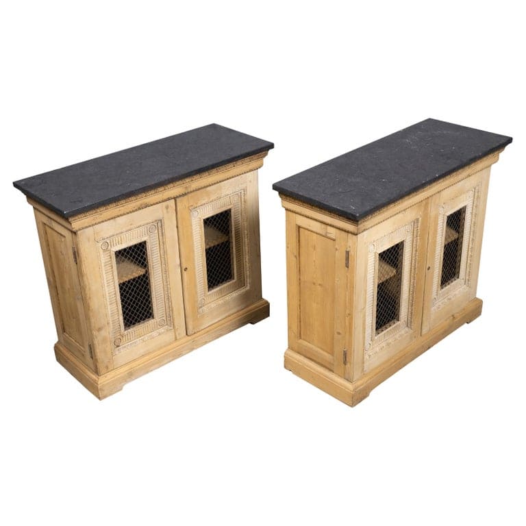 Pair of English 19th Century Pine Cabinets with Black Granite Tops