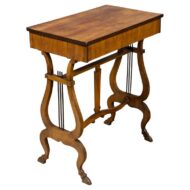19th Century Biedermeier Walnut Work Table with Lyre Supports and Fitted Drawer