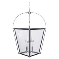 Midcentury Style Steel and Nickel Eight-Light Lantern with glass Panels