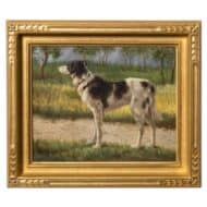 19th Century Oil on Canvas Portrait of a Hunting Dog in Landscape, Signed