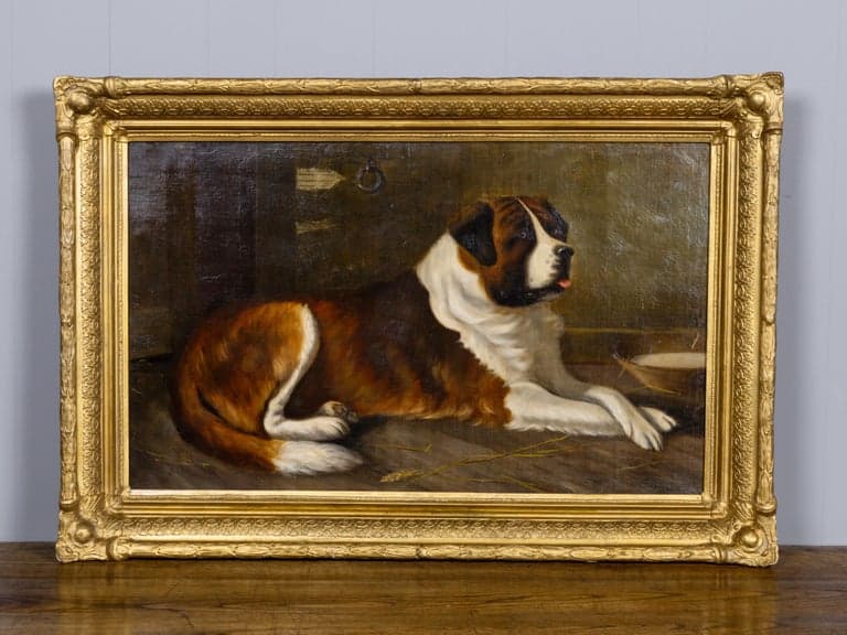 American School Saint Bernard Dog Portrait in Giltwood Frame, Circa 1880 - Image 10