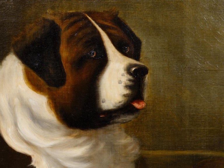 American School Saint Bernard Dog Portrait in Giltwood Frame, Circa 1880 - Image 6