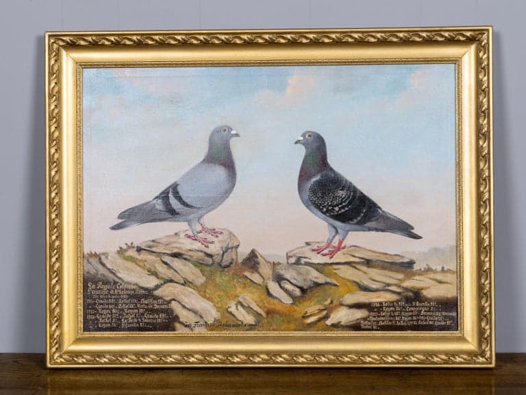 Belgian Oil Painting of Racing Pigeons with Competition Records, Signed Fraiture - Image 12