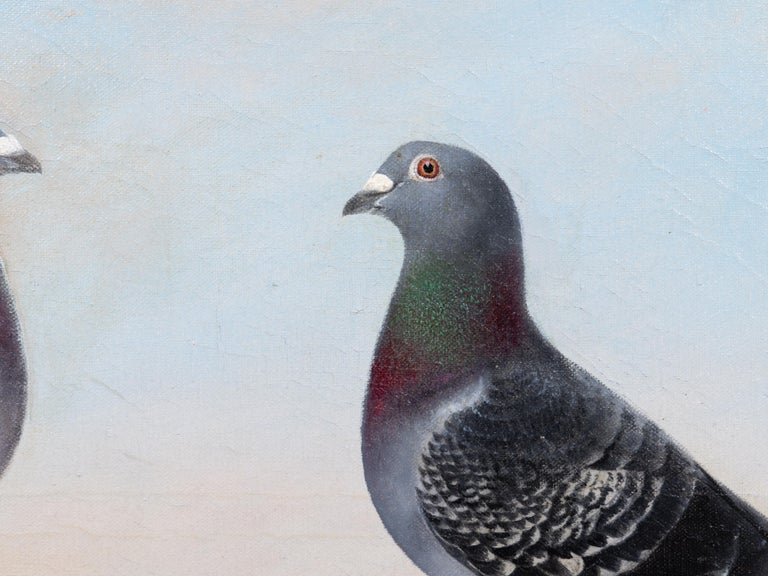 Belgian Oil Painting of Racing Pigeons with Competition Records, Signed Fraiture - Image 3