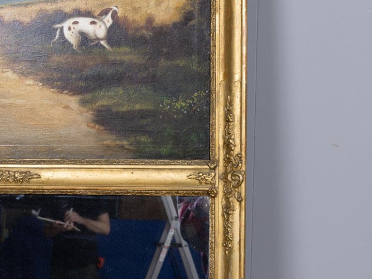 19th Century French Hunting Scene Trumeau Mirror with Painted Panel - Image 12