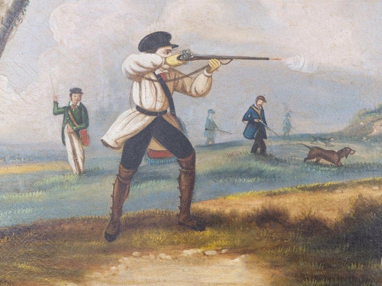 19th Century French Hunting Scene Trumeau Mirror with Painted Panel - Image 9