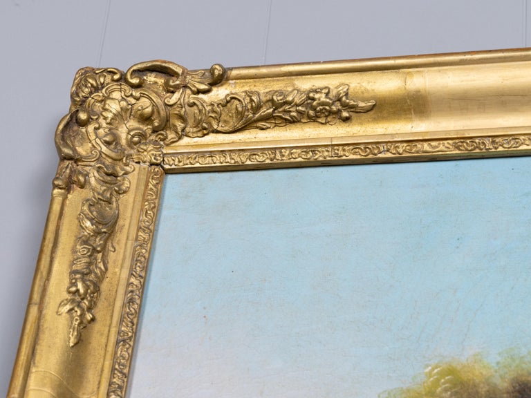 19th Century French Hunting Scene Trumeau Mirror with Painted Panel - Image 6