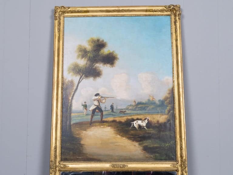 19th Century French Hunting Scene Trumeau Mirror with Painted Panel - Image 5