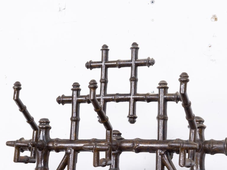 English Faux Bamboo Iron Hall Tree with Mirror and Umbrella Stand, circa 1900 - Image 13