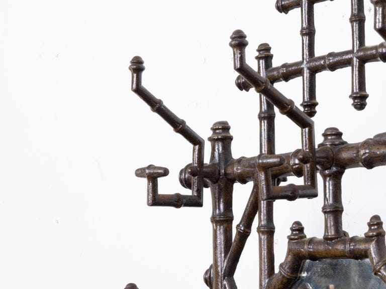 English Faux Bamboo Iron Hall Tree with Mirror and Umbrella Stand, circa 1900 - Image 12