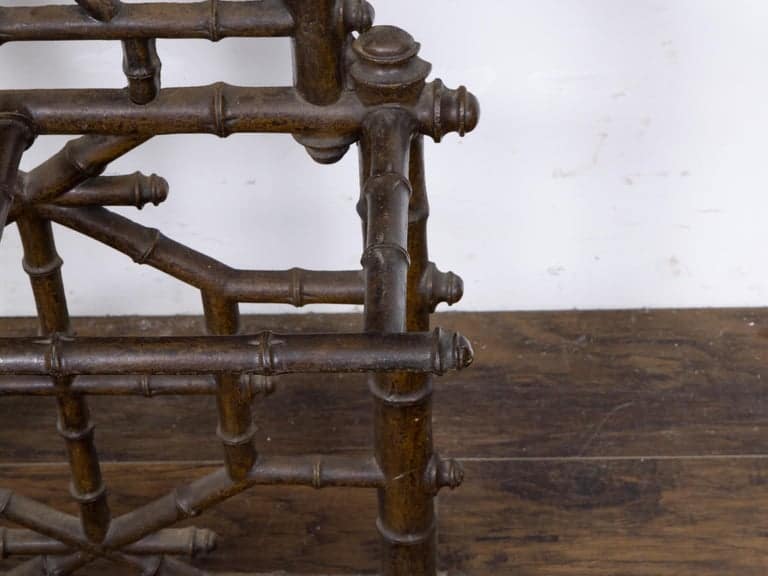 English Faux Bamboo Iron Hall Tree with Mirror and Umbrella Stand, circa 1900 - Image 10