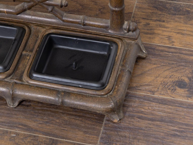 English Faux Bamboo Iron Hall Tree with Mirror and Umbrella Stand, circa 1900 - Image 9