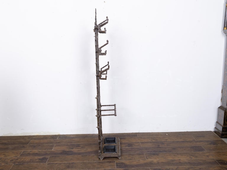 English Faux Bamboo Iron Hall Tree with Mirror and Umbrella Stand, circa 1900 - Image 5