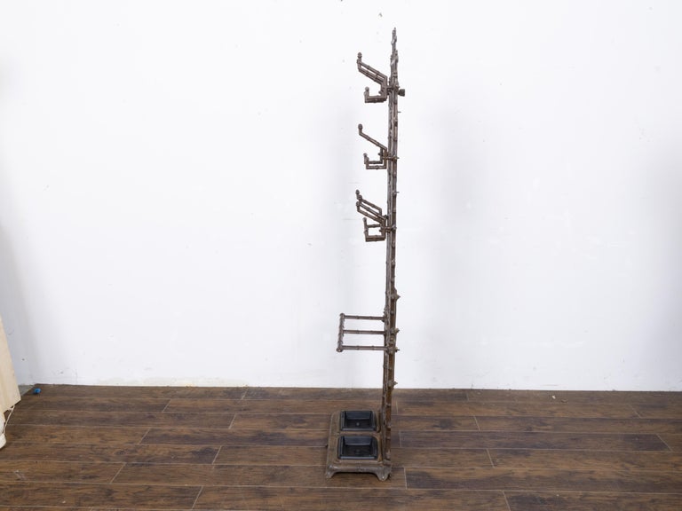 English Faux Bamboo Iron Hall Tree with Mirror and Umbrella Stand, circa 1900 - Image 3