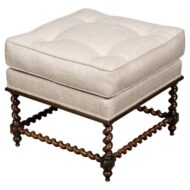 English Jacobean Revival Barley Twist Upholstered Stool with Stretcher Base