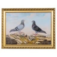Belgian Oil Painting of Racing Pigeons with Competition Records, Signed Fraiture