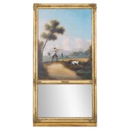 19th Century French Hunting Scene Trumeau Mirror with Painted Panel