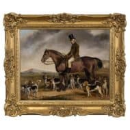 19th Century English Equestrian Hunt Scene Painting with Rider and Hounds