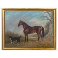 19th Century English Sporting Painting with Horse and Terrier Dog