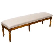 19th Century English Walnut Upholstered Bench with Five Turned Legs