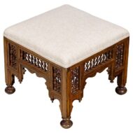 19th Century Moroccan Carved Wood Stool with Spindle Panels