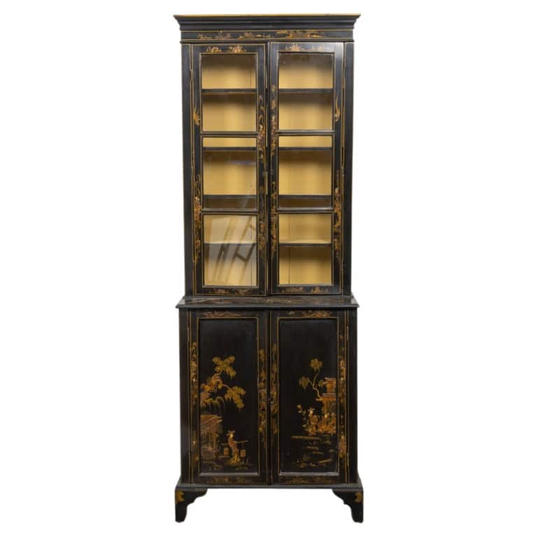 English 19th Century Japanned Chinoiserie Bookcase Cabinet