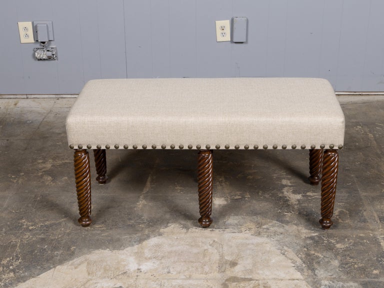 English Regency Walnut Bench with Barley Twist Legs, 19th Century - Image 11