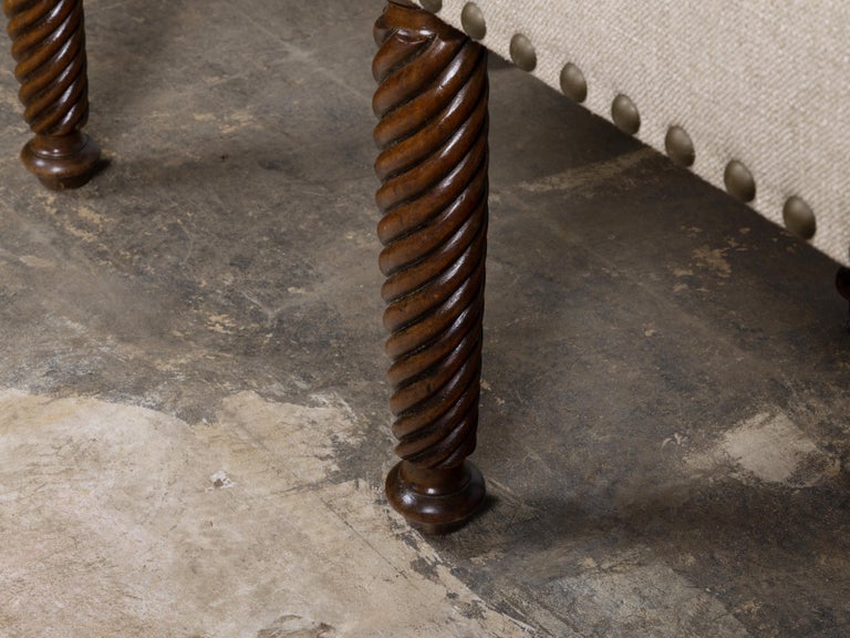 English Regency Walnut Bench with Barley Twist Legs, 19th Century - Image 7