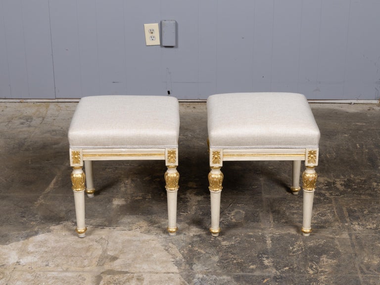 Pair of French 19th Century Painted and Parcel-Gilt Neoclassical Stools - Image 13