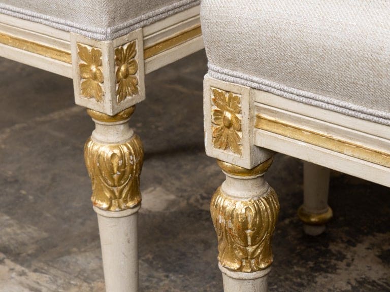 Pair of French 19th Century Painted and Parcel-Gilt Neoclassical Stools - Image 8