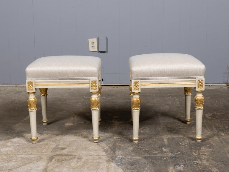 Pair of French 19th Century Painted and Parcel-Gilt Neoclassical Stools - Image 2