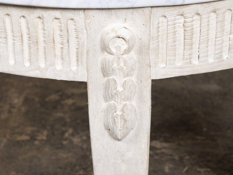 French Louis XVI Style Painted Round Table with Marble Top and Fluted Apron - Image 10