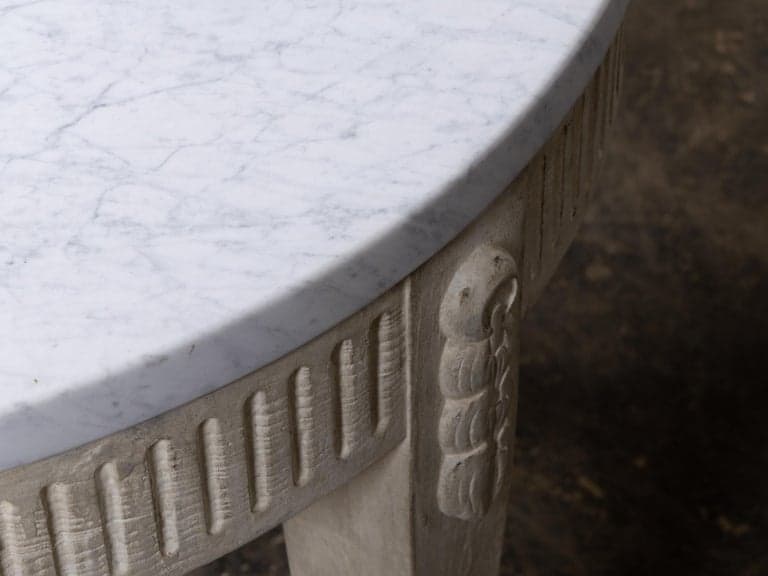 French Louis XVI Style Painted Round Table with Marble Top and Fluted Apron - Image 7