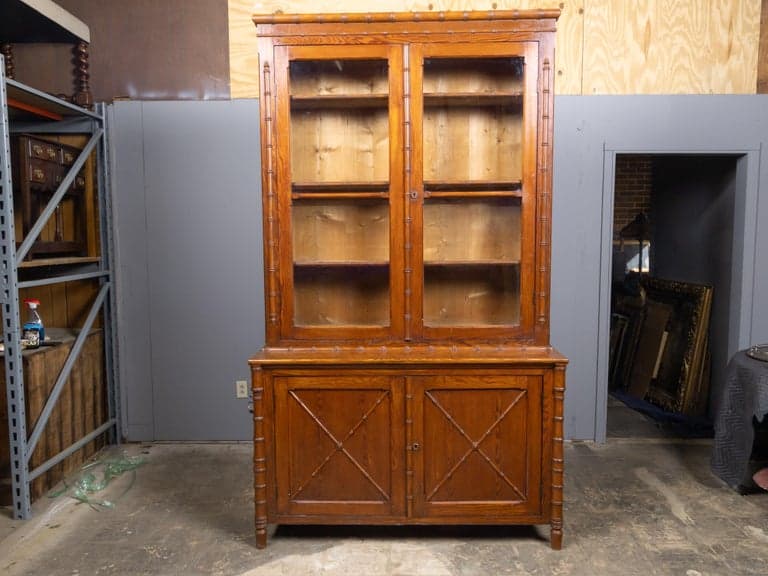 French Faux Bamboo Bookcase Cabinet in Pine, circa 1900 - Image 16