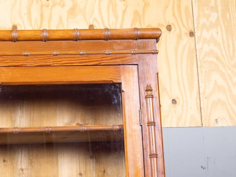 French Faux Bamboo Bookcase Cabinet in Pine, circa 1900 - Image 15
