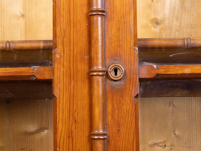 French Faux Bamboo Bookcase Cabinet in Pine, circa 1900 - Image 13