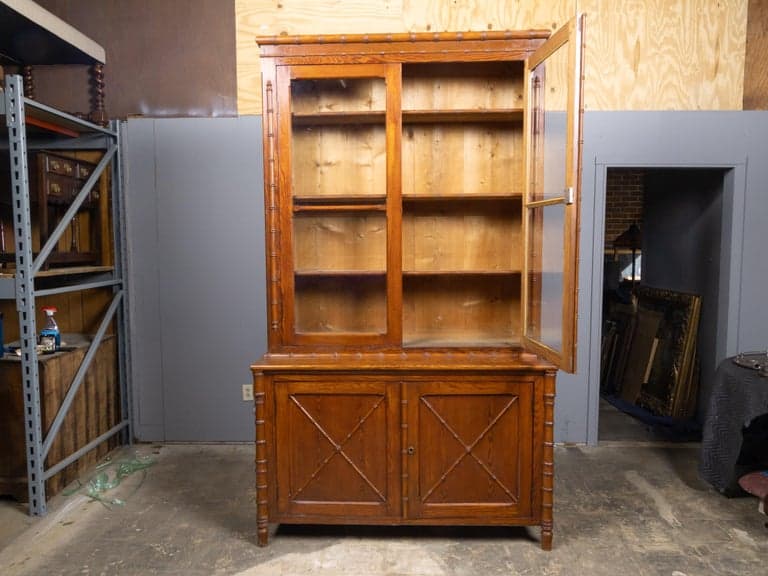 French Faux Bamboo Bookcase Cabinet in Pine, circa 1900 - Image 6
